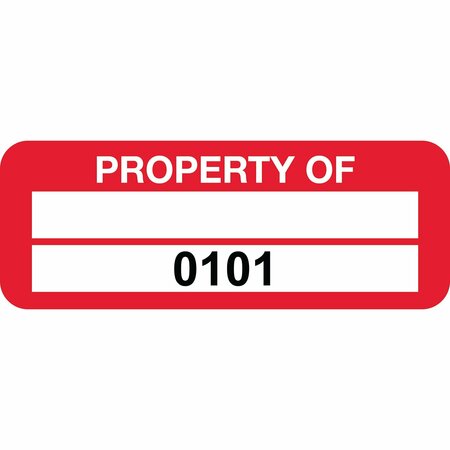 LUSTRE-CAL PROPERTY OF Label, Polyester Dark Red 2in x 0.75in  1 Blank Pad & Serialized 0101-0200, 100PK 253744Pe2Rd0101